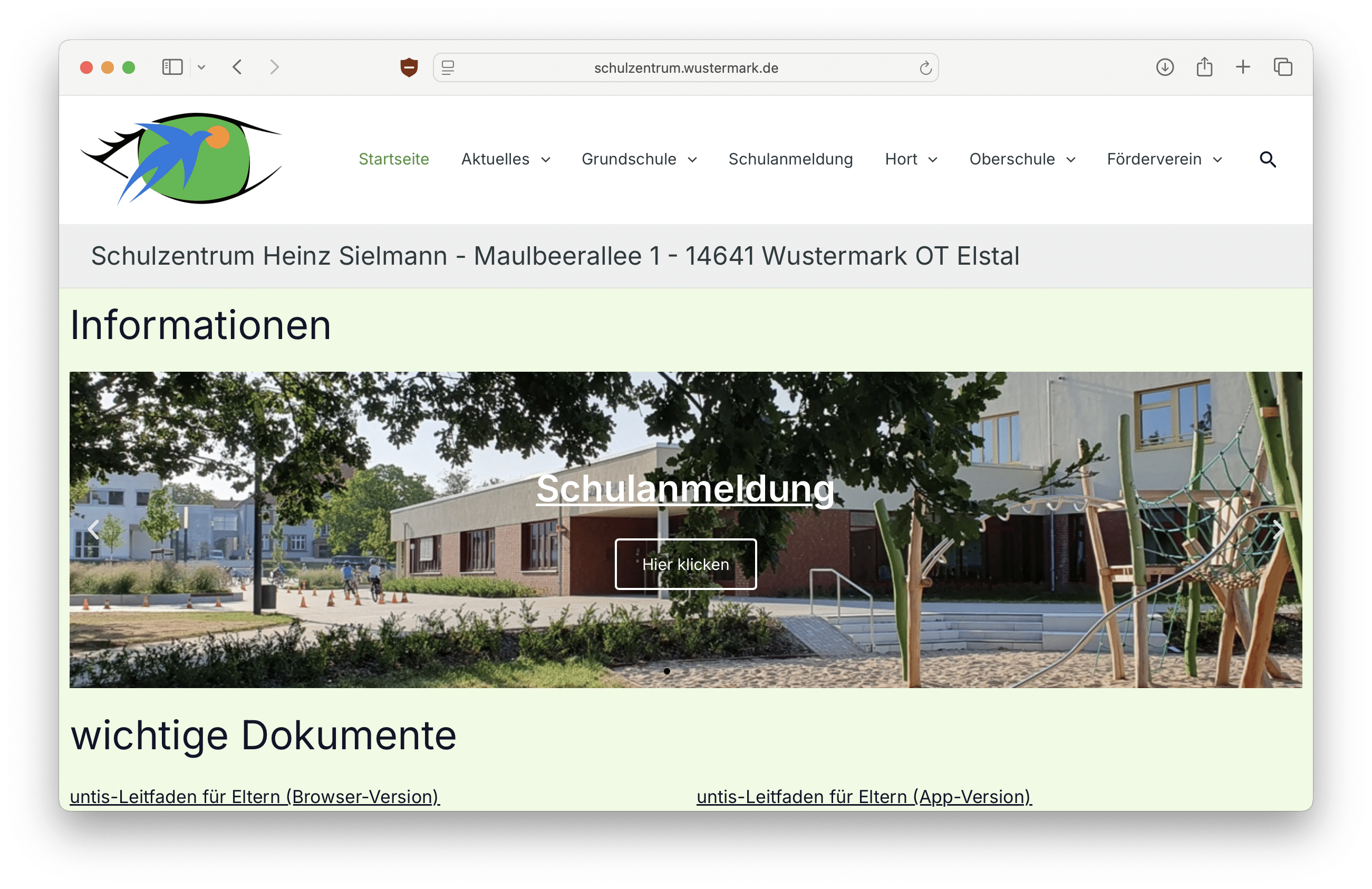 Referenz-Webseite der Heinz Sielmann Oberschule Elstal